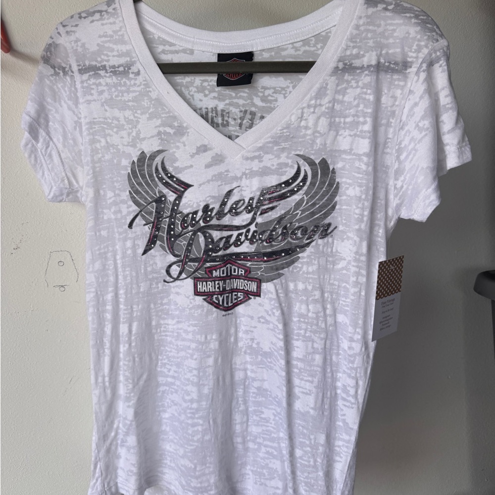 2015 Harley-Davidson Women's White and Gray Graphic Tee